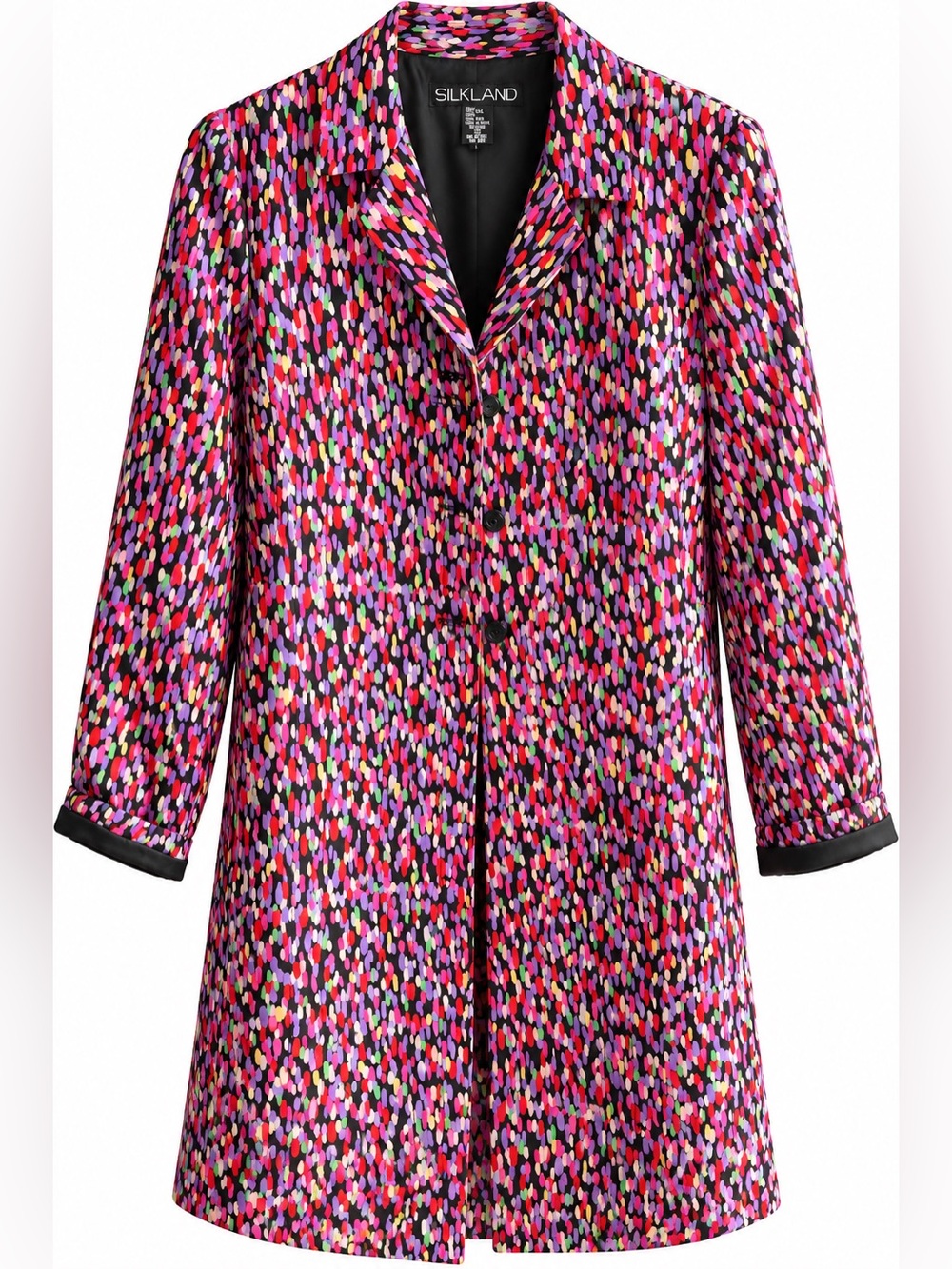 Silkland 100% Silk Confetti Long Coat Colorful Art-to-Wear statement!